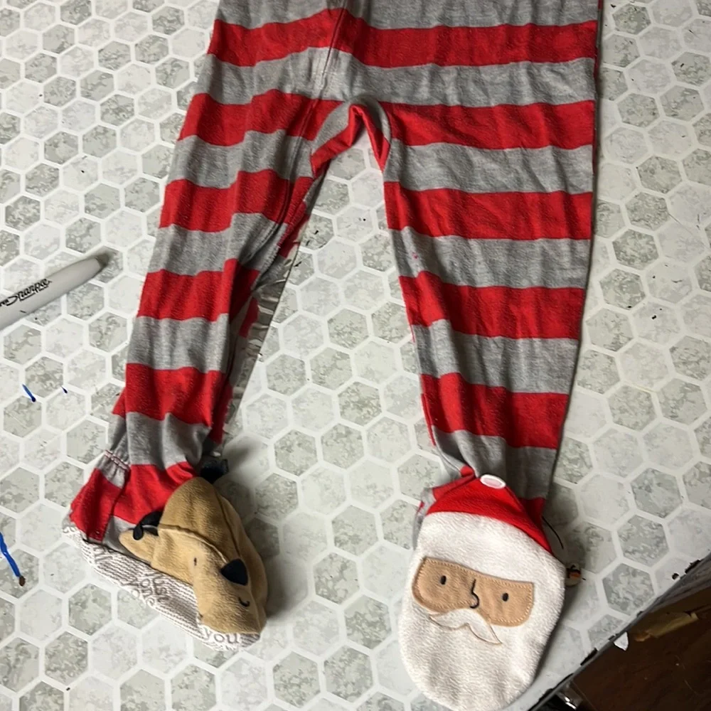 Carters 3T Gray Red Long Sleeve Footie Zip Up Pajamas